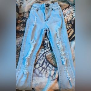 High Waisted Distress Jeans